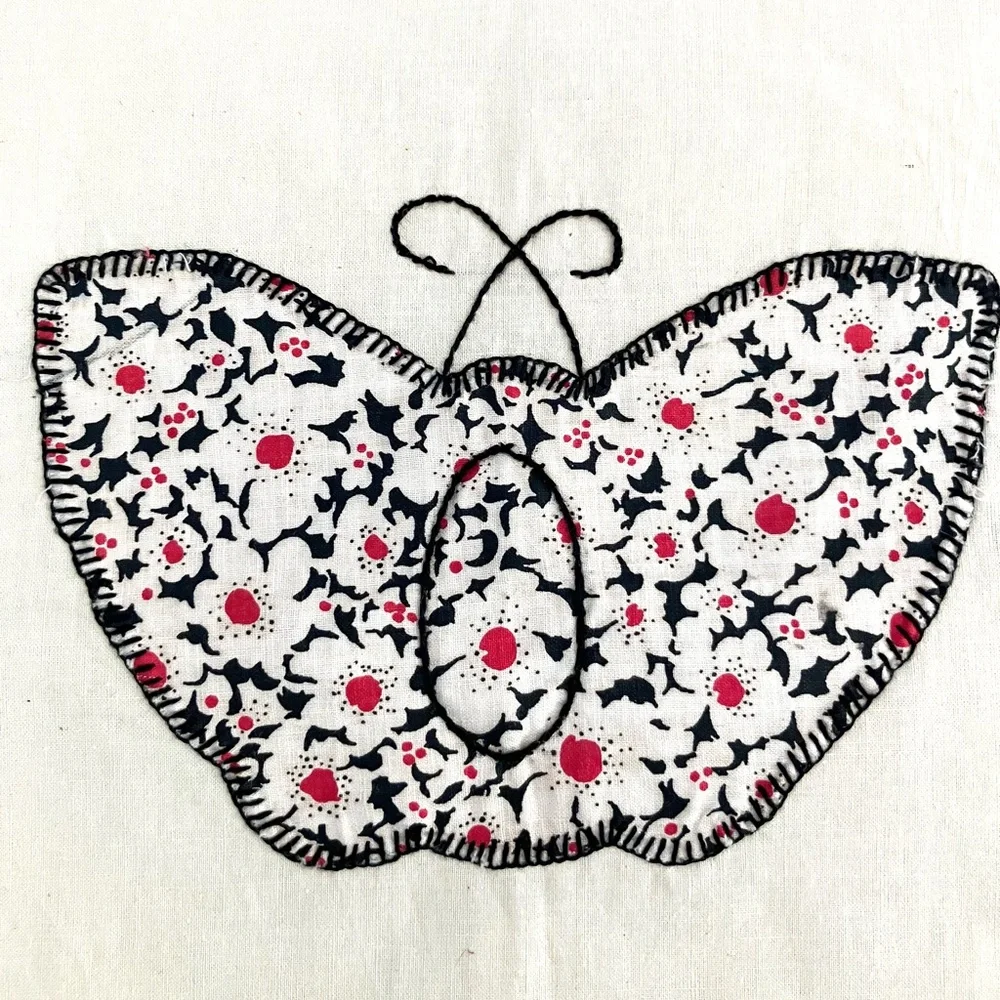 Vintage 30’s feedsack cotton butterfly embroidered quilt square